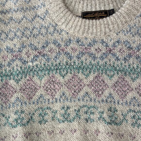 VTG Eddie Bauer Wool Blend Sweater Womens Large Beige Nordic Fair Isle Grandma - Picture 3 of 10